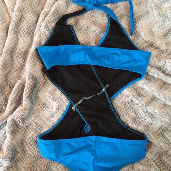 Goddiva London ASOS cutout swimsuit blue and black NWT - Picture 4 of 7